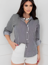Blusa Feminina Social Xadrez Branco e Preto Manga Longa