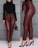 Calça de Couro Sintético Feminino Cintura Alta Skinny 4
